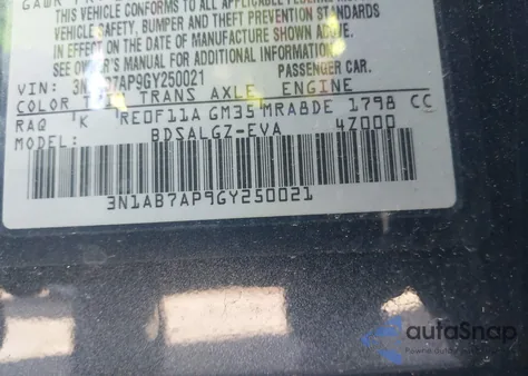 2016 Nissan Sentra Sl from USA, damaged, VIN 3N1AB7AP9GY250021